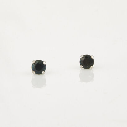 14ct White Gold, 4.25mm Round Sapphire Stud Earrings