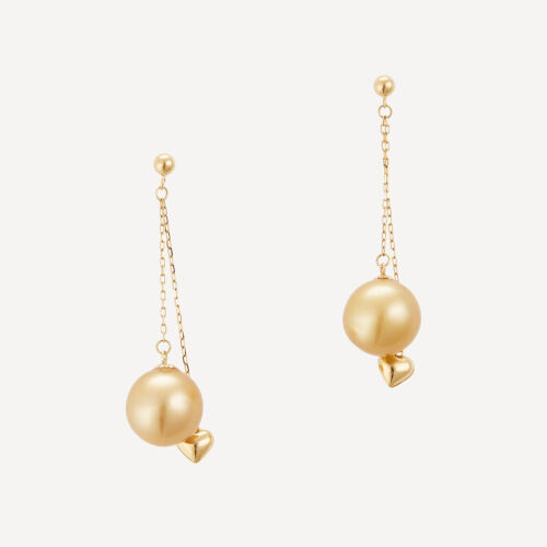 18ct Yellow Gold, 10mm Burmese South Sea Pearl Drop Earrings