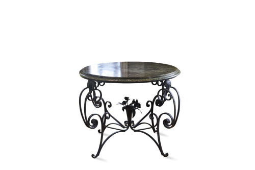 Wrought Iron and Marble Tapped Occasional Table