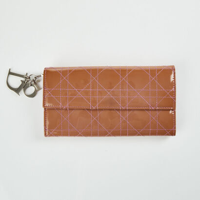 Christian Dior Patent Quilted Lady Dior Wallet