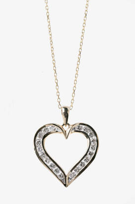 A diamond pendant, of heart-shaped design, the open-work pendant channel set with modern brilliant cut diamonds of known weight 1.04 carats. 9ct yellow gold. Weight 4.5 grams. Length 27mm. To be sold with a fine trace link chain. 18ct yellow gold. Weight 