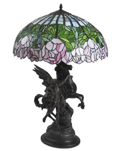 A Pegasus Lamp with Tiffany Style Shade