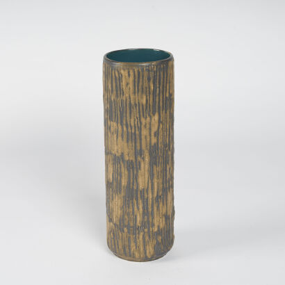 A Mid-Century Tall German Vase With Teal Interior
