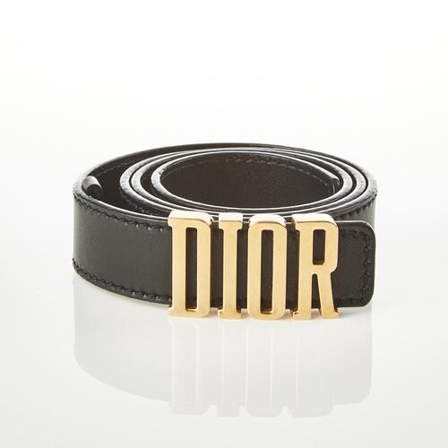 Christian Dior Black Leather D-Fence Belt with Box