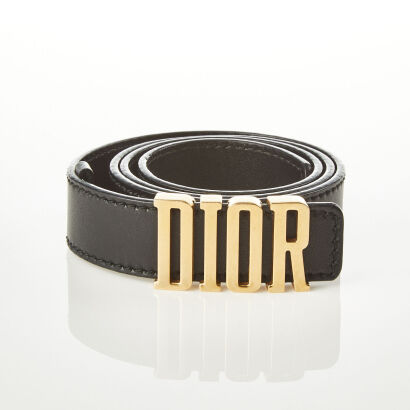 Christian Dior Black Leather D-Fence Belt with Box