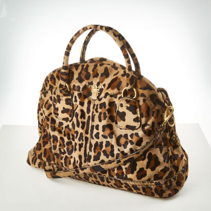 Prada Leopard Print Calf Hair Large Bowler Bag