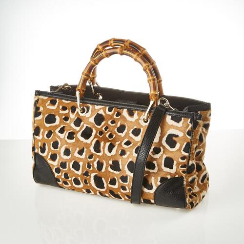 Gucci Bamboo Leopard Print Shopper Bag