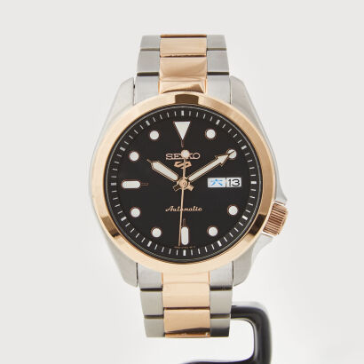 Stainless Steel/Rose, Seiko 5 Mens, Two Tone Sports Wristwatch