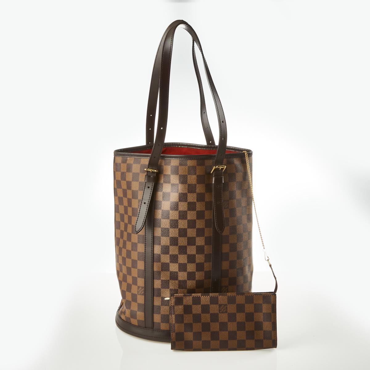 Authentic Louis Vuitton Damier Ebene Bucket Marais Brown Handbag