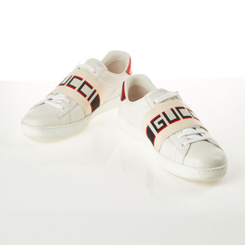 Gucci Stripe Leather Sneakers, Size 38.5