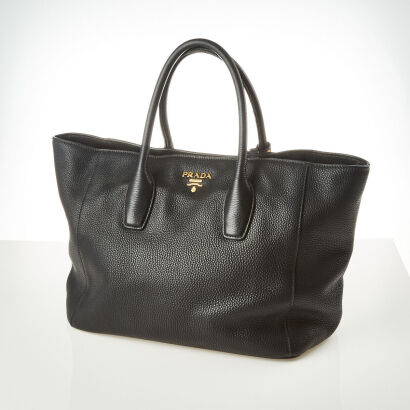 Prada Black Grained Leather Tote Bag