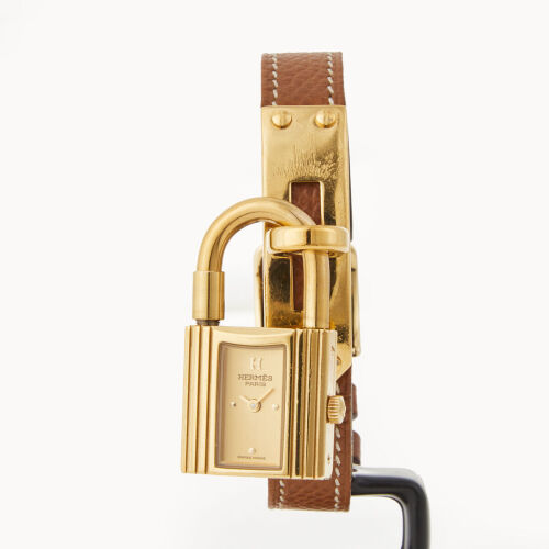 Hermes Kelly Cadenas Wristwatch on Brown Leather Strap