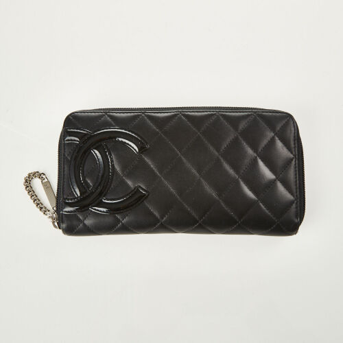 Chanel Black Quilted Cambon Patent CC Wallet