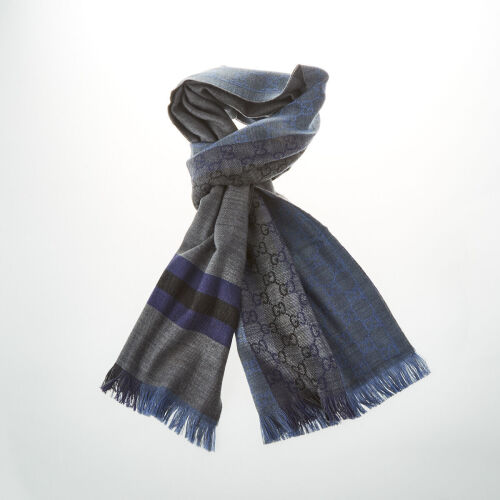 Gucci GG Blue Scarf, 180cm in Length with Fringe Detail