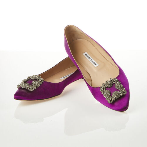 Manolo Blahnik Purple Satin Ballet Flats, Size 42