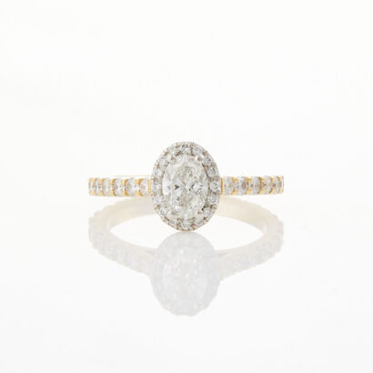 18ct Yellow Gold/Platinum, 1.47ct,Oval Halo Diamond Ring - Near new