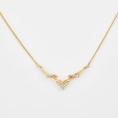 14ct Yellow Gold, .75ct Diamond Chevron Style Necklace