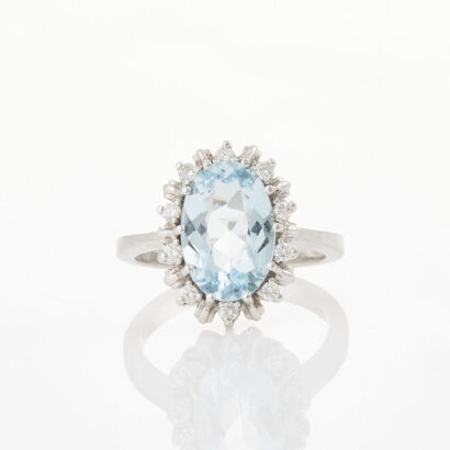 18ct White Gold, 2.25ct Aquamarine and .20ct Diamond Ring