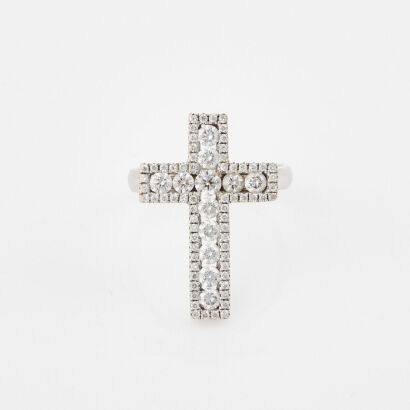 18ct White Gold, .64ct Diamond Cross Ring