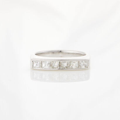 18ct White Gold, Squared Profile, 1.08ct Princess Cut Diamond Ring 