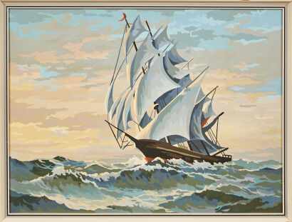 A Vintage Paint By Numbers Sailing Ship