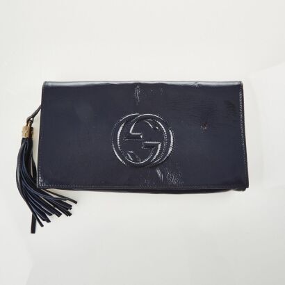 Gucci Soho Tassel Patent Blue Clutch