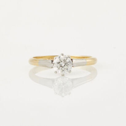 18ct Yellow Gold/Platinum, Vintage .60ct Diamond Solitaire Ring