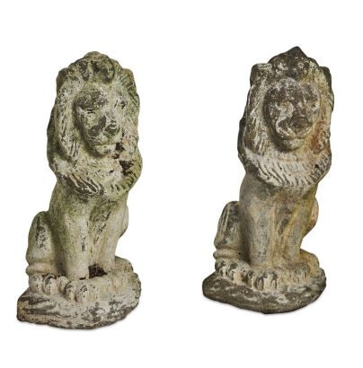 Pair of Concrete Lion Garden Ornaments