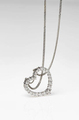 A diamond pendant, of heart-shaped design, the twenty-six round brilliant cut diamonds of estimated total weight 1.0 carat. 9ct and 14ct white gold. Weight 5.88 grams. Length 42cm.&nbsp;&nbsp;