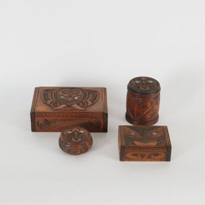 A Collection of Four New Zealand Contemporary Maori Carved Boxes