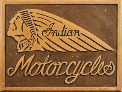 A Hand Carved Prison Art Indian Motorcycles Sign