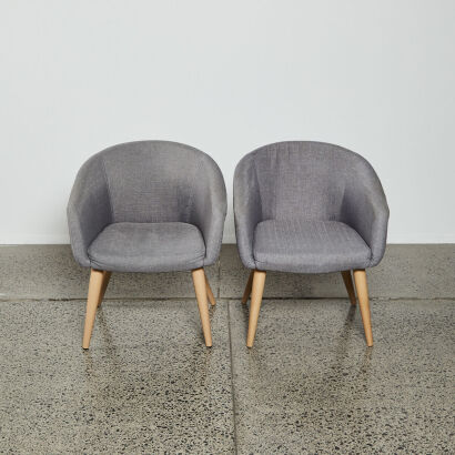 A Pair Of Occasional Tub Chairs In Grey Fabric