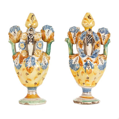 A Pair of Italian 19th Century Majolica Puzzle Vases