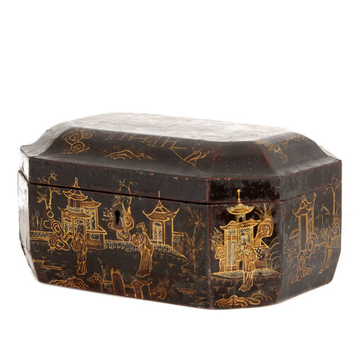 A 19th Century Chinoiserie Black Lacquer Tea Caddy