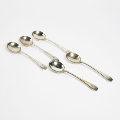 A Set Of Five Walker And Hall Silver Plate Soup Spoons