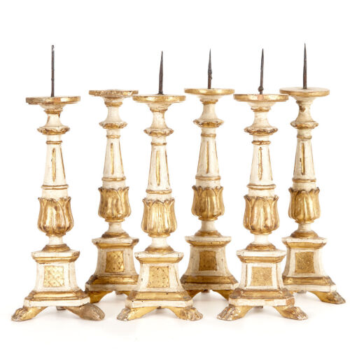 Six French 19th Century Pricket Candlesticks