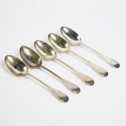 A Set Of Five Silver Serving Spoons