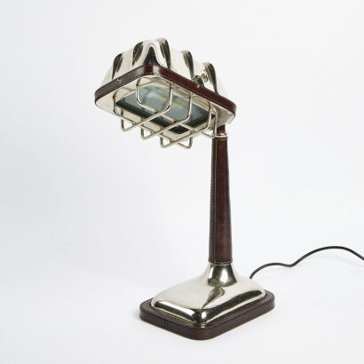 A Vintage Style Bankers Lamp In Metal & Leather