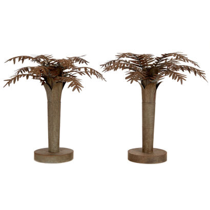 A Pair of Later French Palm Tole Candlesticks