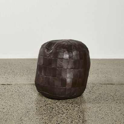 A Brown Leather Patchwork Pouffe