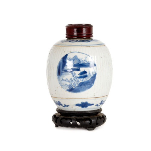 An Ovoid Shaped Blue and White Ginger Jar
