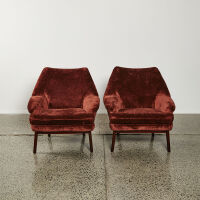 A Pair Of Low Slung American Mid-Century Chairs In The Style Of Adrian Pearsall Newly Upholstery