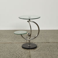 A Post Modern Glass, Marble And Chrome Side Table