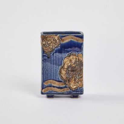 A Blue Glazed Footed Slab Pottery Vase