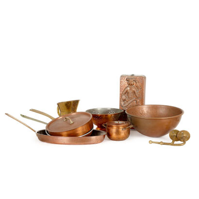 Eight Copper and Brass Cooking Utensils