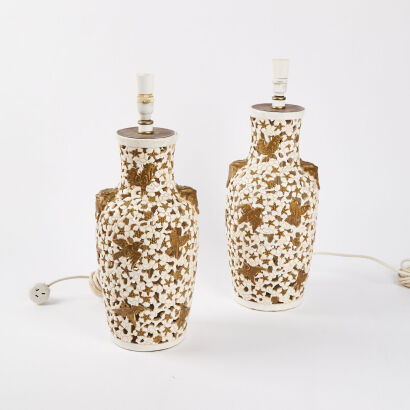 A Pair Of Ornate Ceramic Antique Lamps