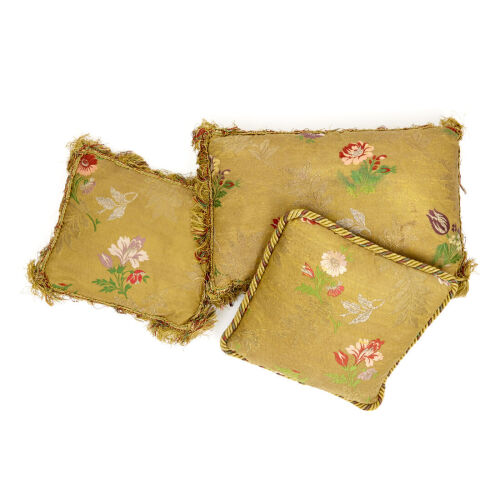 Three Green Antique Embroidery Textile Cushions