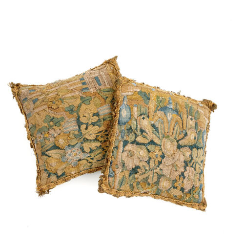 Two Antique Flemish Tapestry Cushions