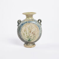 A Pamela Annsouth Salt Glaze Vase With Incised Decoration To Front and Rear