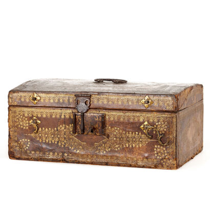 A Rare French 17th Century Tooled Leather Document Box